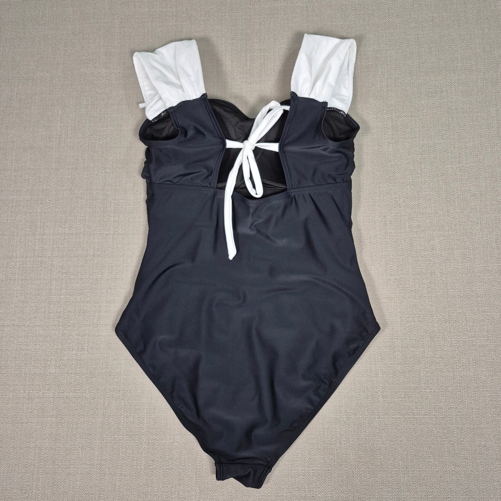 B2prity Womens One Piece Swimsuit Tummy Control Black White Ruched Medium - Picture 7 of 9